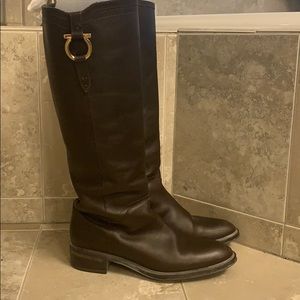 Salvatore Ferragamo dark brown leather boots